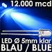 20 St�ck LEDs wasserklar BLAU mit 12.000 mcd 5mm - wasserklares Geh�use - ausgew�hlte Qualit�t - 5mm inklusive Widerst�nde (f�r 6, 9, 12, 14, 16 oder 24 Volt) + Schrumpfschlauch zur Isolation