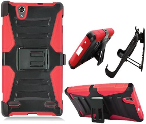 Phone Case for Straight Talk ZTE Lever Z936l LTE Red Edge Cover Kickstand with Holster Belt Clip