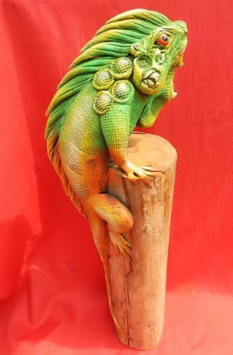 DragoNista Handicraft Sculpture 16 " Green Iguana on Stump