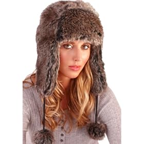 Ladies Womans Teens Winter Warm Faux Fur Russian Ushanka Trapper Hat with Pom Poms - 57cms