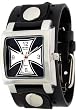 Cross Silver Steel Square Case Punk Skater Biker Wide Black Leather Band Wrist Watch