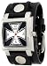 Cross Silver Steel Square Case Punk Skater Biker Wide Black Leather Band Wrist Watch