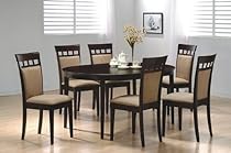 Hot Sale 7pc Contemporary Cappuccino Finish Solid Wood Dining Table Chairs Set