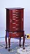 Queen Anne Style Jewelry Armoire In Mahogany Wood Finish With Eight Deluxe Drawers, Two Side Doors, And Mirror