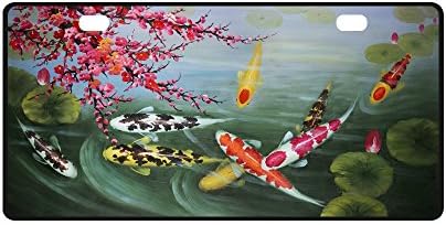 Japanese Fancy Carp Koi Fish Strong And Durable Aluminum Car Metal License Plate Frame for Women/Men Two Holes Tag 11.8" X 6.1"
