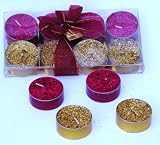 Kitchen & Housewares : Glitter Tea Light Candles 8/Pk - Red/Gold