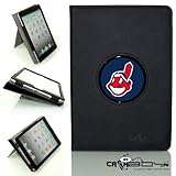 New SMART SLEEP 2014 Apple Mini Ipad 3 black leather Case By Calaboy- Interchangeable Design - Personalized Picture Frame w Cleveland Indians Logo (bb12)