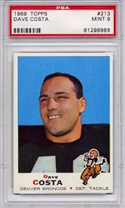 1969 Topps Football Dave Costa Denver Broncos #213 PSA 9 MINT (Football Cards)