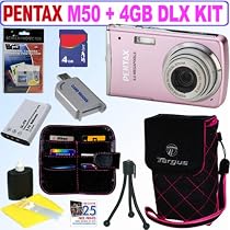 Pentax Optio M50 8MP Digital Camera (Pink) + 4GB Deluxe Accessory Kit