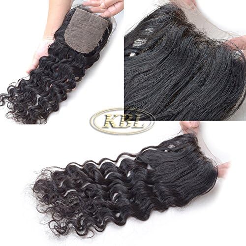 KBL Grade 7A Brazilian Virgin Hair Deep Wave Silk Base Closure Free Part 4x4 180% Density Natural Black (10")