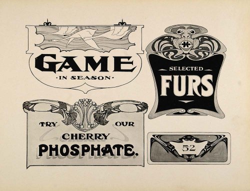 1910 Print Advertising Designs Art Nouveau Geese Bird - Original Print