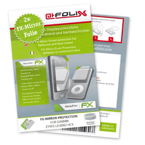 2 x atFoliX FX-Mirror Stylish screen protector for Garmin Etrex Legend HCx / HC-x - Fully mirrored screen protection! Highest Quality - Made in Germany!