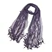 Rhinestone Flower Sheer Polyester Long Scarf Shawl with Handmade Flower Lace Tassels - Various Colors