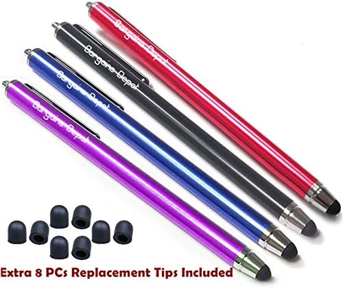 4 x Bargains Depot® [0.22-inch Rubber Tip Series] 5.5"L Replaceable Rubber Thin-Tip High Precision Universal Capacitive Touch Screen Stylus Pens -- 4Packs (Black&amp;Dark Blue&amp;Purple&amp;Red) + 8 Extra Replaceable Soft Rubber Tips and 2 X 15" Detachable Elastic Lanyards