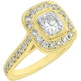 14k Yellow Gold Cushion Cut Tiffany Style Diamond Engagement Ring 1.75 Carats