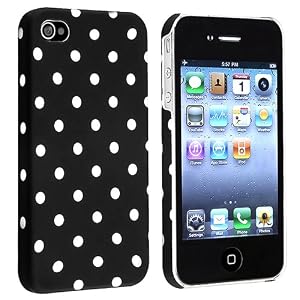 INSTEN Snap-on Black with White Dots Rubber Coated Case compatible with Apple® iPhone® 4S AT&T / Verizon / Sprint