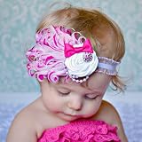 Baby Feather Flowers Headwear Headband (Hot Pink + White)