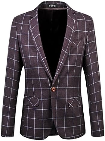 HZMK Men's 1 Button Center Vent Plaid Blazer Jacket US Size 40(Label Asian Size 4XL) Purple