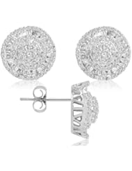 IGI Certified 1ct tw Round and Baguette Diamond Stud Earrings