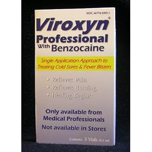 NEW Viroxyn Professional with Benzocaine Cold Sore and Fever Blister Treatment: One 3-pack (3 Single Applications) by Viroxyn