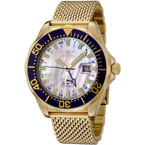 Invicta Men's 6356 Pro Diver Collection GMT 18k Gold-Plated Mesh Stainless Steel Watch