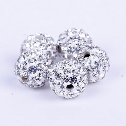 DUMAN 10pcs White 10mm Clay CZ Disco Ball Beads Crystal Studded Shamballa Craft for Bracelet, Necklace, Earrings Jewellery Making