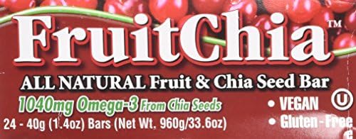 FruitChia Cranberry - All Natural / Real Fruit &amp; Chia Seed Bar With Omega-3. Gluten-Free, Kosher &amp; Vegan - 24 PACK