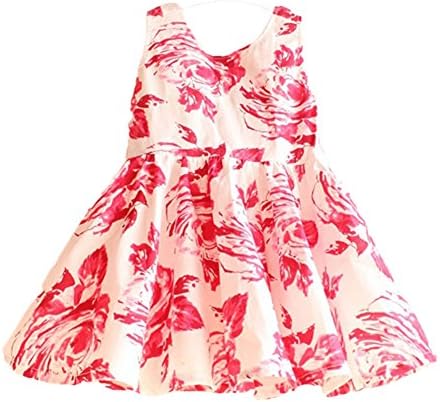Girls Beach Dresses Sleeveless Bow Floral Printed Princess Dress 10/11Y