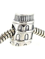 Queenberry Sterling Silver Italy Leaning Tower Of Pisa Building Travel Bead For Pandora Troll Chamilia Biagi European Charm Bracelets