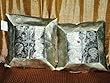 2 Silver Peacock Motif Silk Sari Toss Pillow Cushion Cover India 16X16