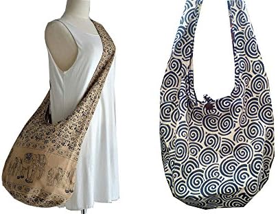 Double Beach Sand (Beige) Stripes Elephants + Swirl Cool Purse Bohemian Style Hippie Sling Cross body
