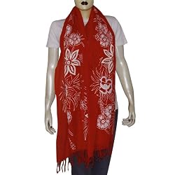 Red Stoles Wool with Flower Embroidery 80 x 29 inches