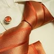 Burnt orange cheap ties for men stripes anniversary gifts for him silk ties cufflinks set H5074