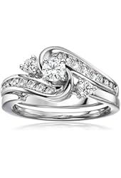 IGI Certified 14k White Gold and Diamond Interlocking Bypass Bridal Wedding Ring Set (1 cttw, H-I Color, I1-I2 Clarity)