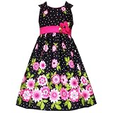 Rare Editions TWEEN GIRLS 7-16 BLACK WHITE PINK FLORAL BORDER MINI POLKA DOT Special Occasion Wedding Flower Girl Party Dress