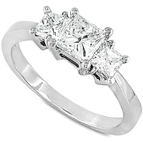Three Stone Princess Cut Diamond Ring 1.00ctw (HI/SI) in White Gold