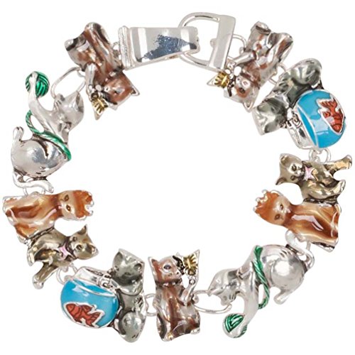 Heirloom Finds Enamel Playful Kitty Cat Kitten Bracelet in Silver Tone with Magnetic Clasp