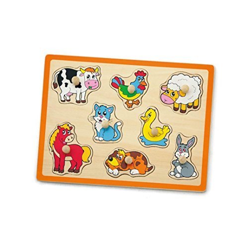 Viga Farm Animals Wooden Pull-Out Peg Puzzle