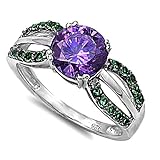 925 Sterling Silver Ring with Amethyst & Emerald CZ Stones