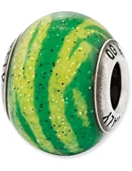 Sterling Silver Reflections Italian Green Stripes Glass Bead