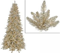 6.5' Pre-Lit Slim Champagne Ashley Spruce Tinsel Christmas Tree - Clear Lights