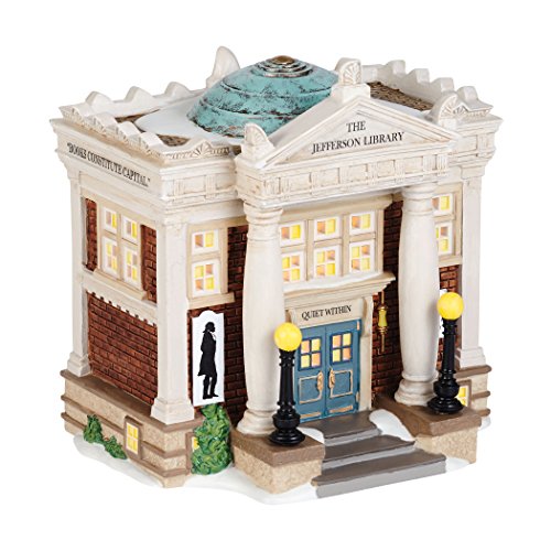 Department 56 New England Village The Jefferson Library Lit House, 6.5-Inch