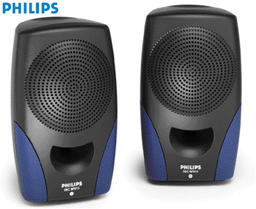 Childrens Toyshop  Electronics : Philips SBCBP015 Mini Speakers (1 x Pair) - Passive Speaker System - 2 x 900 mW - Ideal For Use With PC Computer, Personal CD Player or Cassette Player - 1.0 Metre Cable - 3.5mm Stereo Jack Connection - No Batteries Required!