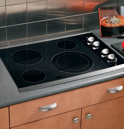 GE CleanDesign JP356SMSS 30 Smoothtop Electric Cooktop - Black Surface with Stainless Steel Accent