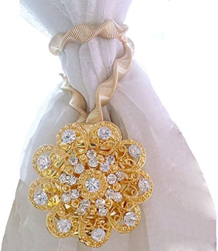 Alberta Chic One Pair Curtain Clips Decorative Attraction Appliance Buckle Tiebacks Magnetic Tie back Holdbacks Drapery Curtain Tie Accessories (Gold Flower)