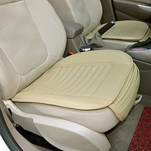 DeLend Car Seat Cushion Chair Cushion Four Seasons PU Leather Bamboo Charcoal Car Seat Cover Pad Mat Auto Accessories (Beige)
