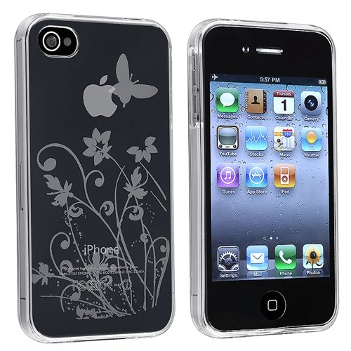 INSTEN Clear Flower with Butterfly TPU Rubber Skin Case Compatible with Apple® iPhone® 4S AT&T / Verizon / Sprint
