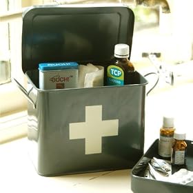Retro First Aid Tin - Enamelled Slate Grey with Cross