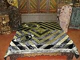5pc Black Antique Silk Indian Bedding Sofa Throw King Sized Bedspread Final Sale
