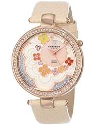 Akribos XXIV Womens AK601RG Lady Diamond Flower Dial Swiss Quartz Leather Strap Watch
